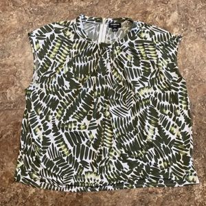 3/$16 Liz Claiborne Top 3X Short Sleeve Career White Green Blouse Plus Size